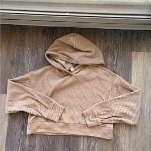 Alo Ribbed Tan Cropped Hoodie